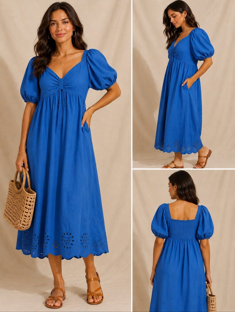 🥬Lauren Conrad Women's Eyelet Hem Midi Dress – Size XXL Blue